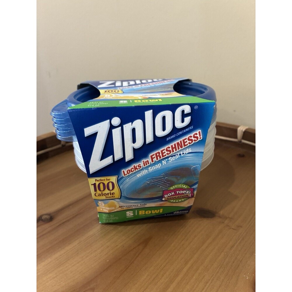 Ziploc Snap 'n Seal Bowls Small Short Round 1¾ Cups 14oz 5-Pack Containers Lids
